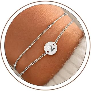 MONOZO Silver Initial Bracelets for Women, 18K White Gold Plated