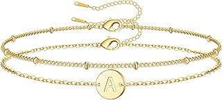 MONOZO 18K Gold Plated Letter Bracelet Dainty Disc Monogram