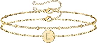 MONOZO 14K Gold Plated Layered Initial Bracelet for Women
