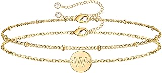 MONOZO 14K Gold Plated Layered Beaded Letter Bracelet